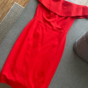 Babaton Red Off-Shoulder Midi Dress